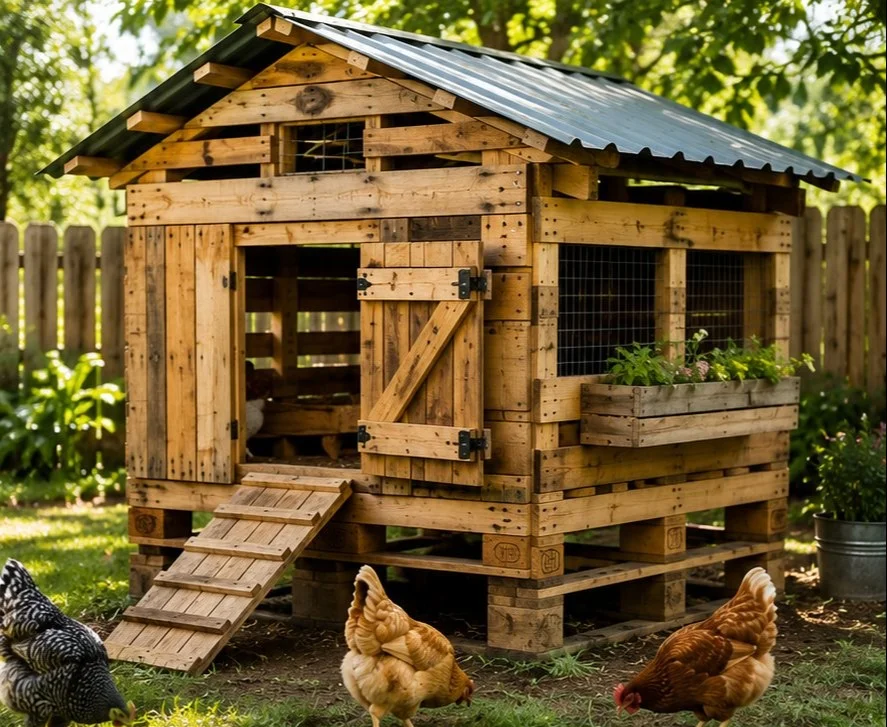 Sustainable Pallet Chicken Coop design for backyard chickens