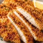Crispy Panko Chicken served with a side of vegetables