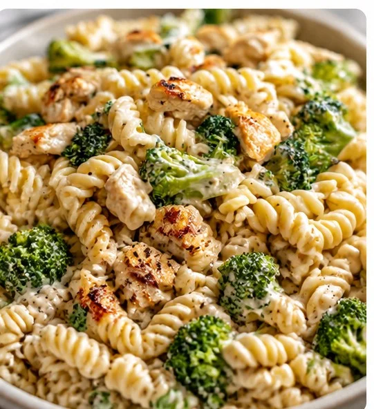 Delicious Rotisserie Chicken Broccoli Pasta served in a bowl