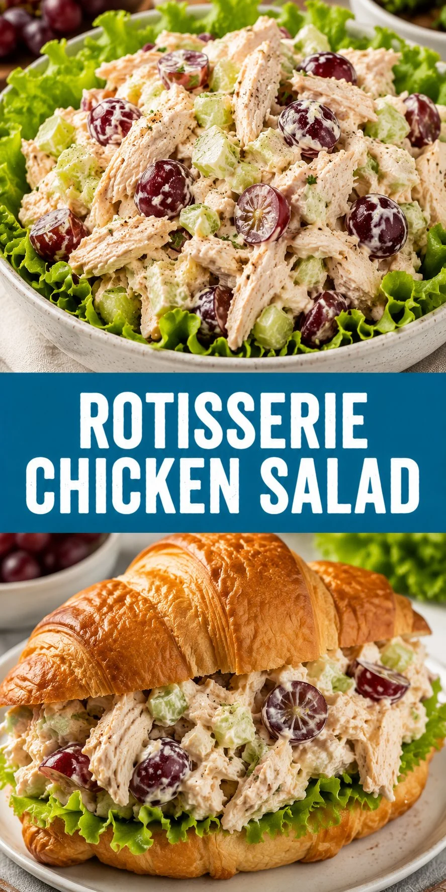 Delicious rotisserie chicken salad with fresh vegetables and dressing