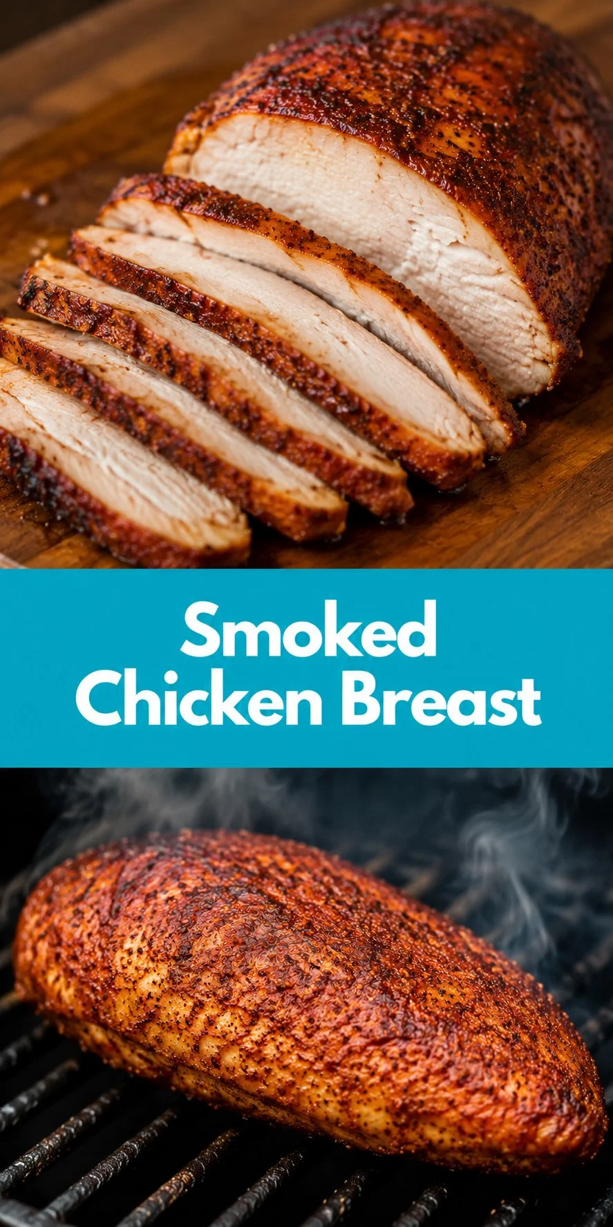Juicy smoked chicken breast served with herbs and spices