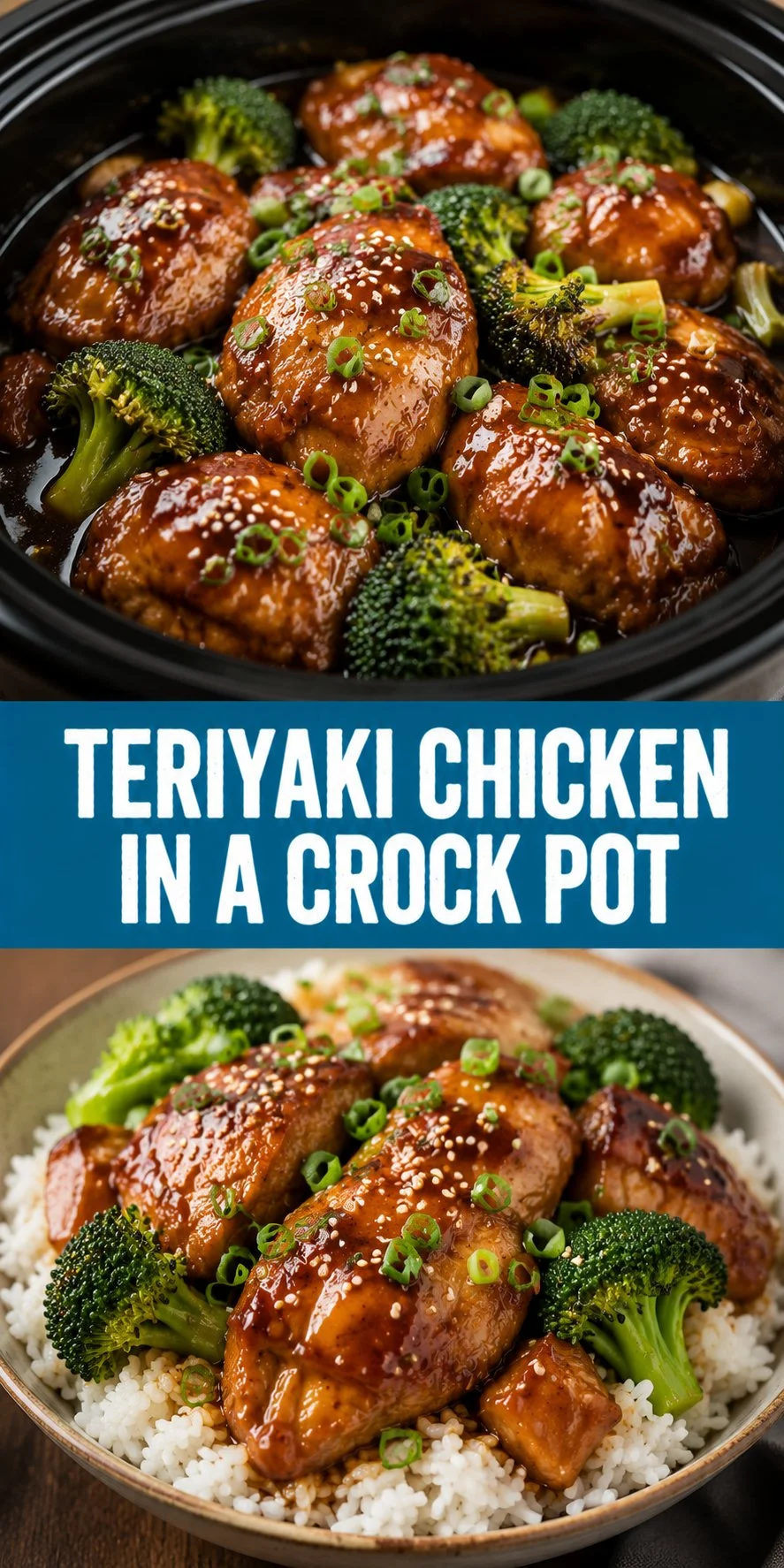 Crock pot teriyaki chicken with vegetables in a serving bowl