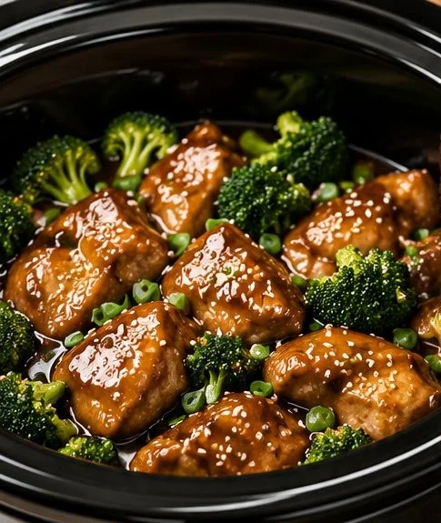 Crock Pot Teriyaki Chicken served with rice and vegetables