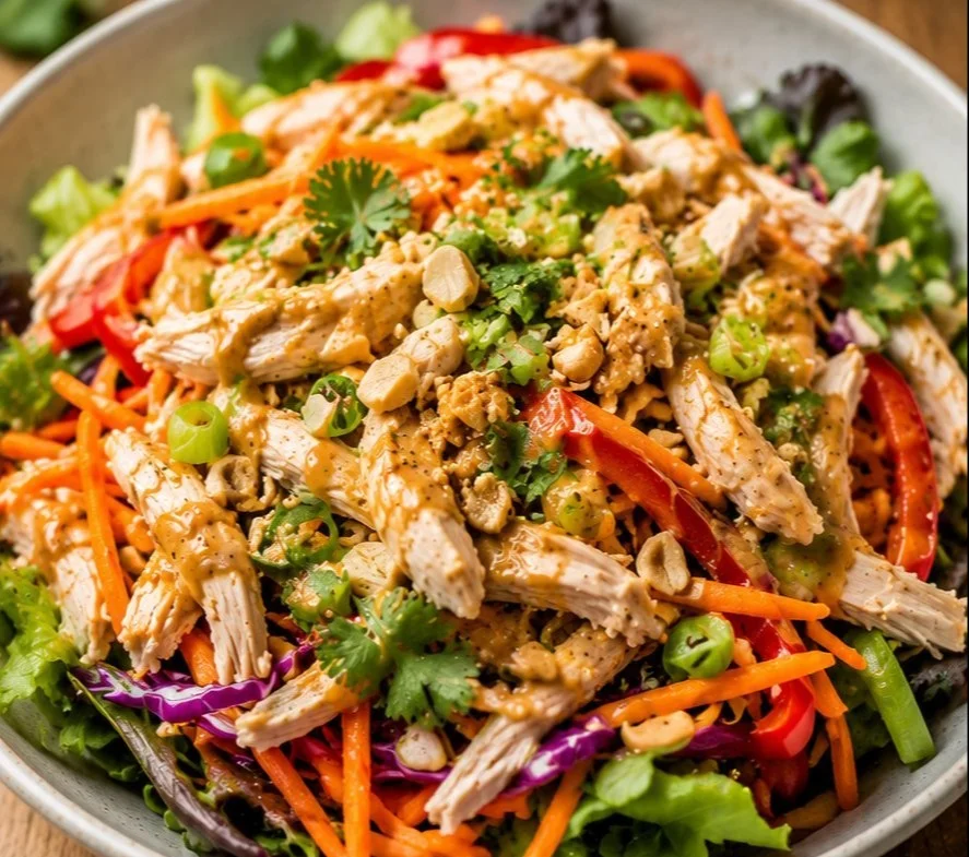 Delicious Thai Chicken Salad with fresh vegetables and aromatic herbs