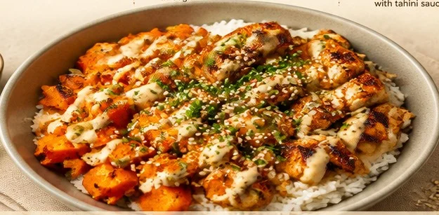 Vibrant chicken sweet potato bowl, a healthy and easy recipe
