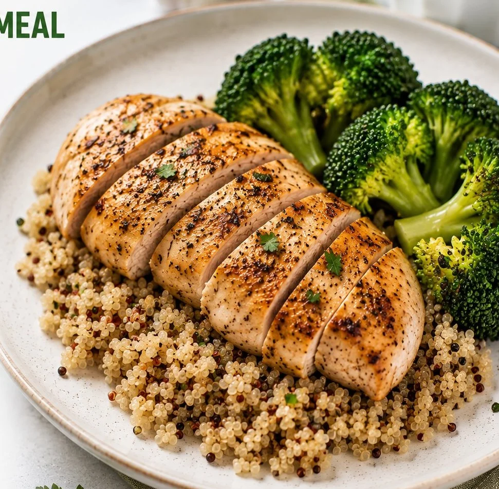 A plate of bariatric high protein meal featuring lean meats and vegetables.