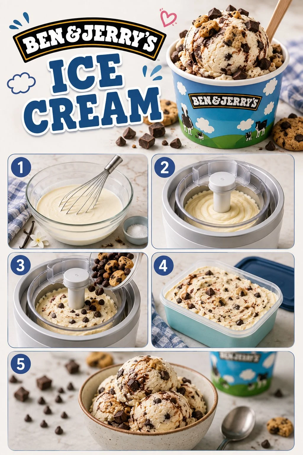 Ben and Jerry's Ice Cream flavors displayed in colorful tubs