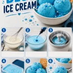Delicious blue ice cream served in a cone on a sunny day