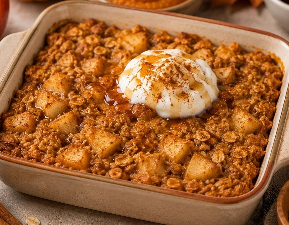 A plate of healthy fall desserts featuring pumpkin pie and apple crisp.