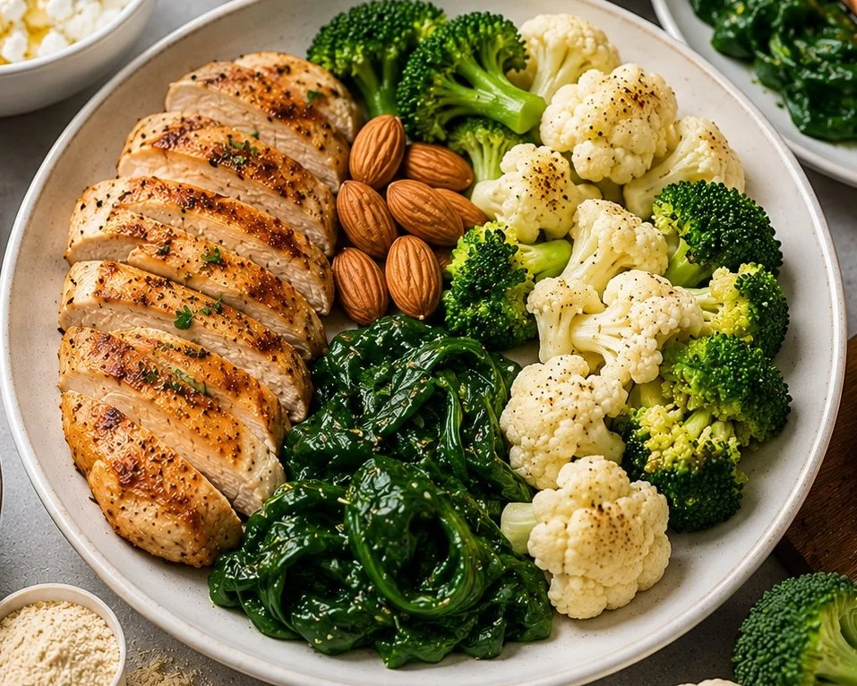 Healthy high protein low carb recipe ingredients and finished dish