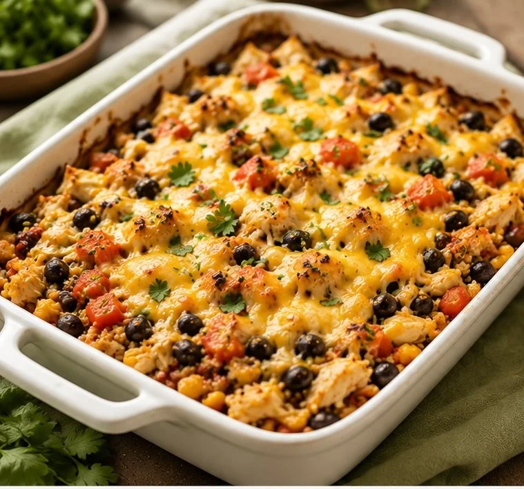 Delicious high protein casserole baked dish with vegetables and protein.