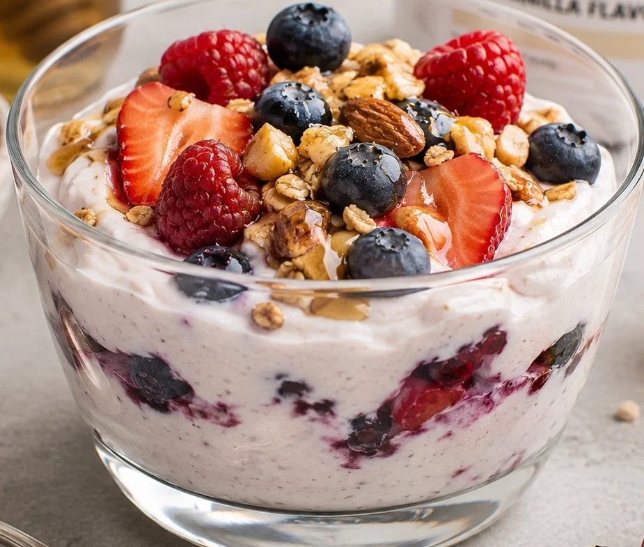A selection of high protein dessert recipes including brownies and protein bars.