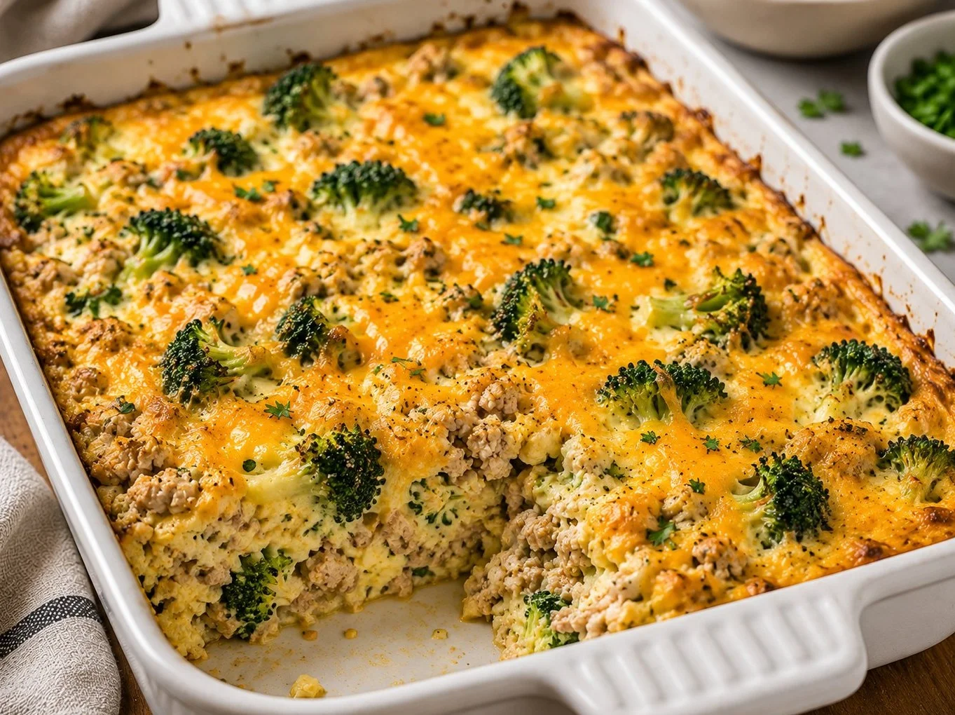 Delicious high protein low carb casserole served in a dish