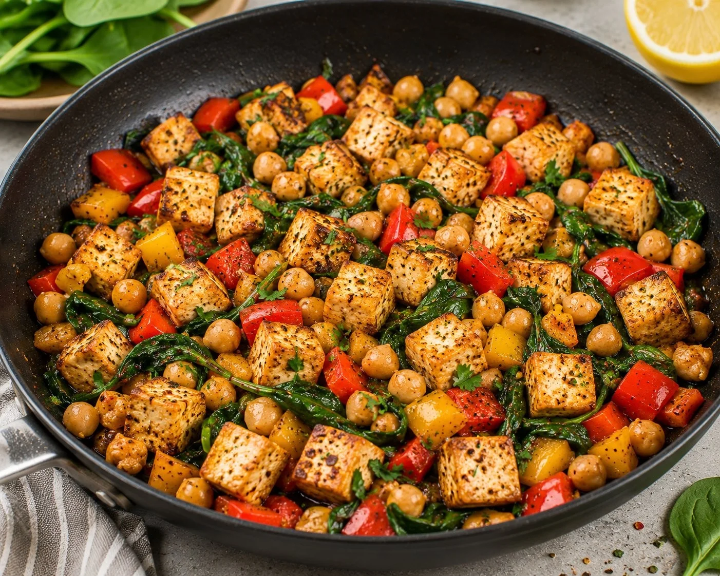 High protein low carb vegetarian dish featuring fresh vegetables and legumes.