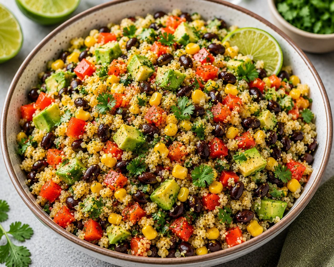 High protein quinoa recipe served on a plate with vegetables