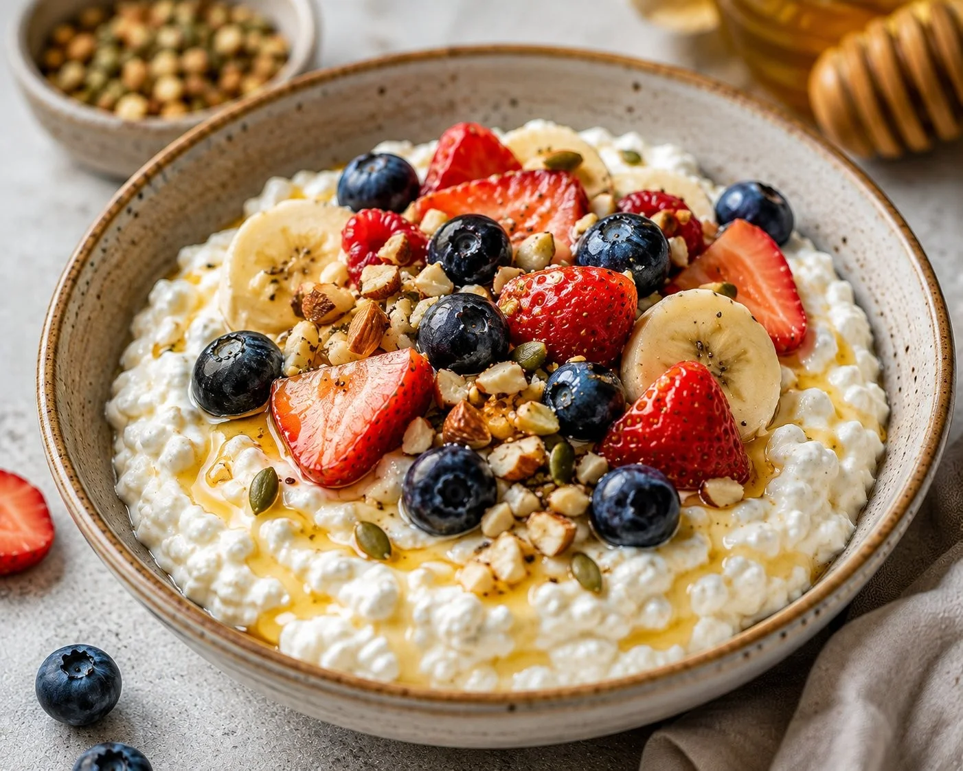 High protein ricotta recipe dish garnished with fresh herbs