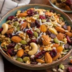 High protein trail mix packed with nuts and seeds for a healthy snack option