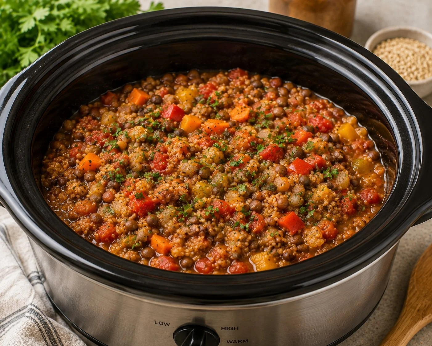 High protein vegetarian slow cooker recipes for nutritious and delicious meals.