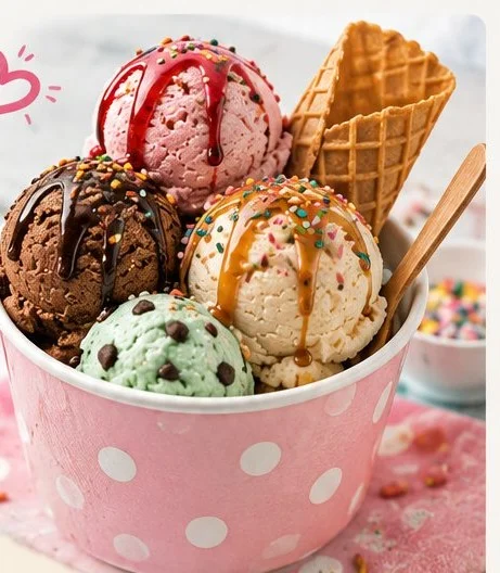 Delicious ice cream in a cone ready for a photo with fun captions.