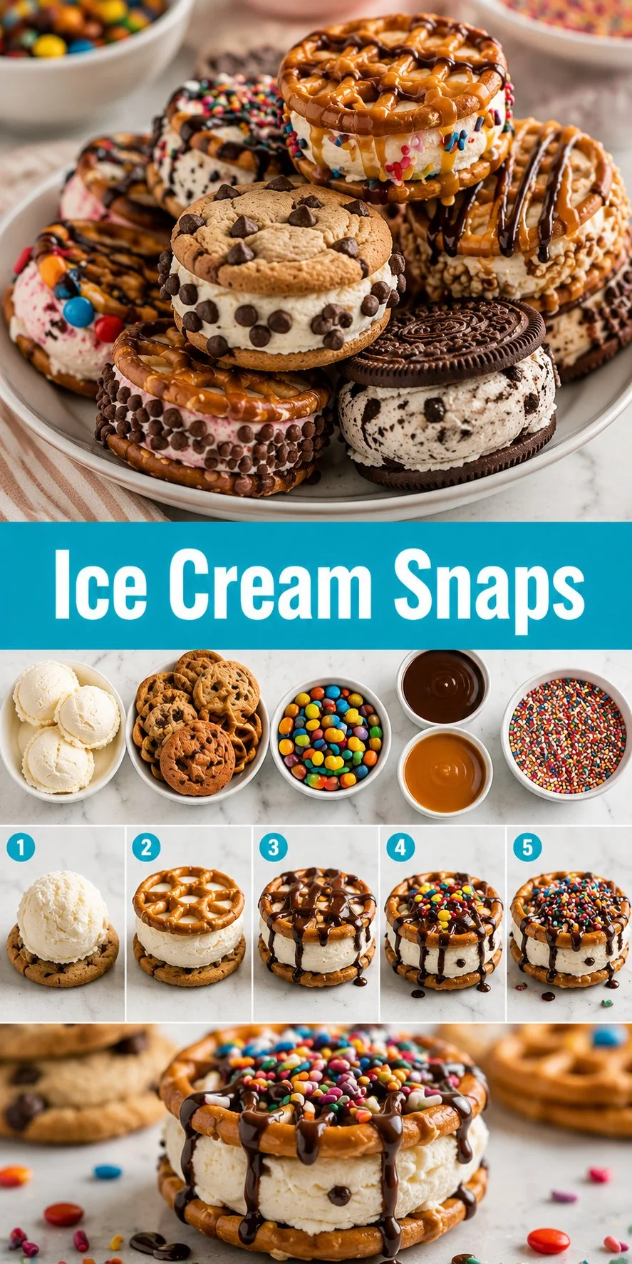 Colorful ice cream cones and cups showcasing delicious flavors and toppings.