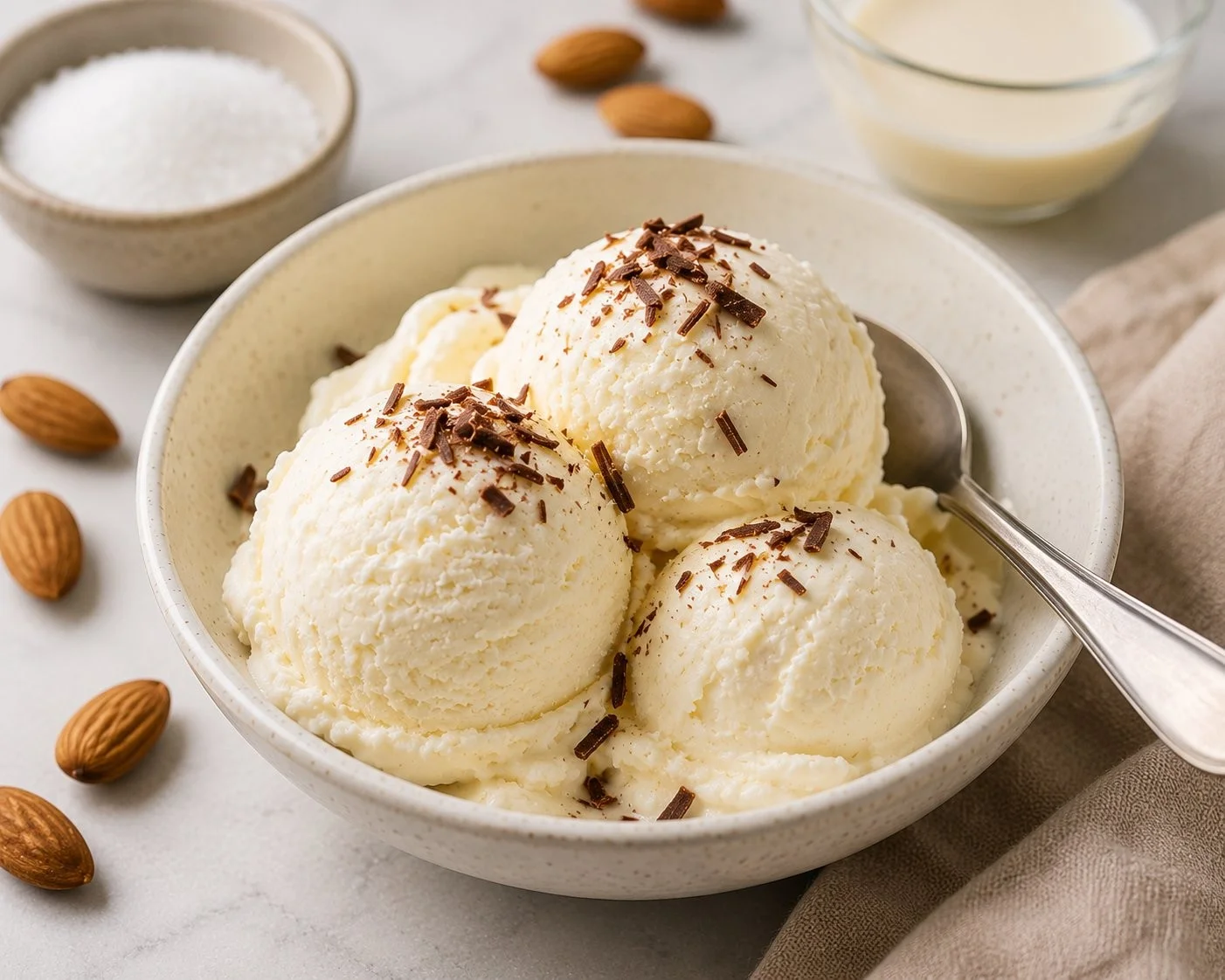 Delicious homemade Keto Ice Cream in a bowl with toppings
