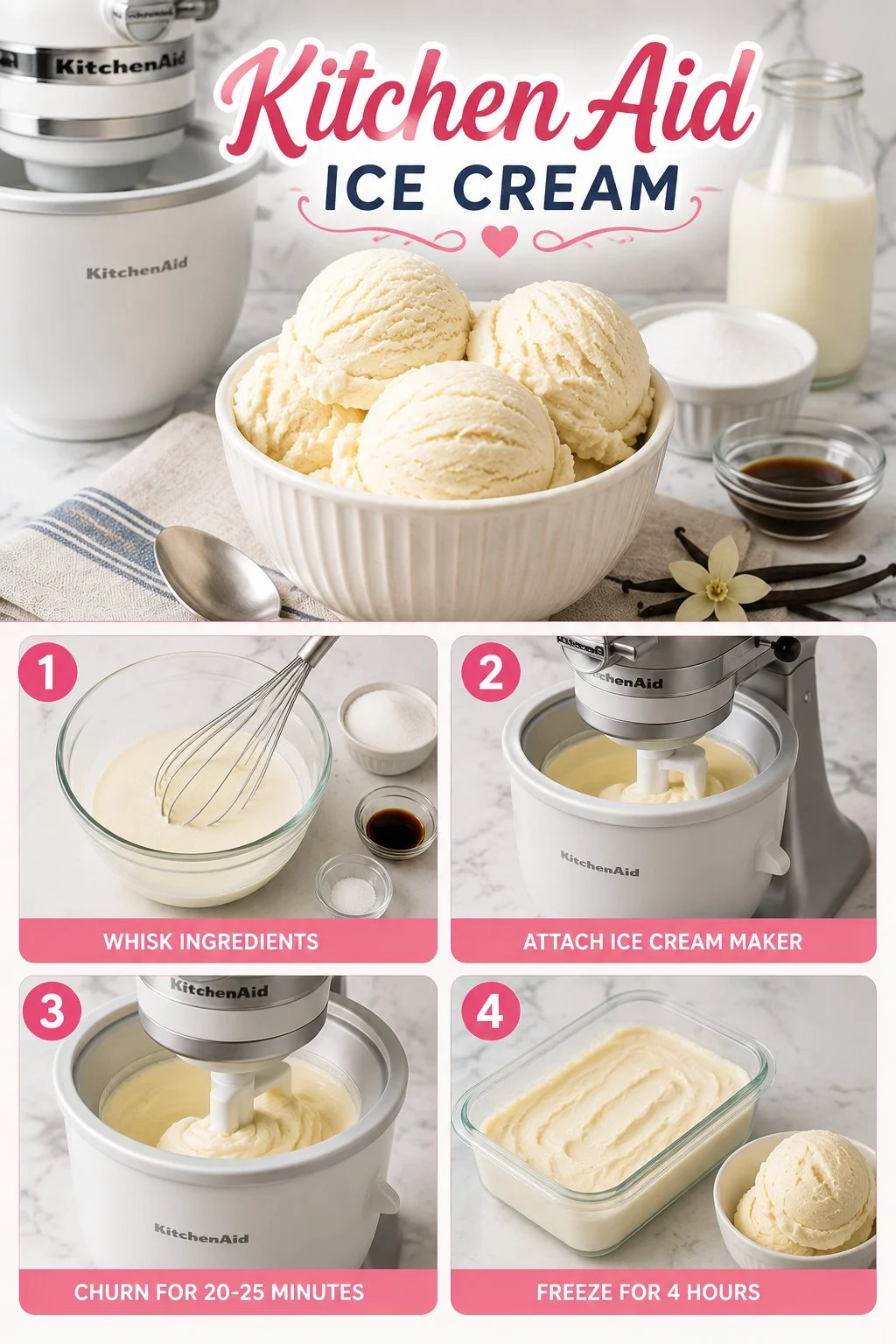 Homemade ice cream made using a Kitchen Aid mixer