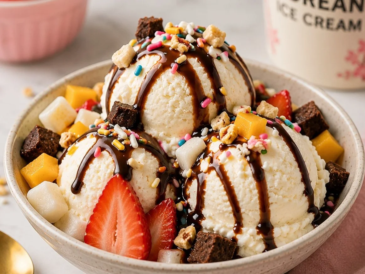 A variety of delicious Korean ice cream flavors in colorful cups