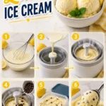 Delicious homemade lemon ice cream in a bowl, garnished with lemon slices.