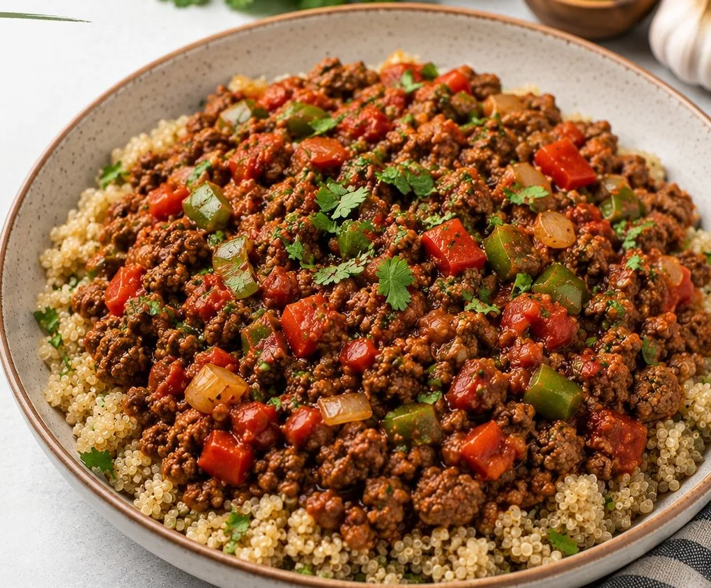 Delicious low-cal high-protein ground beef recipe on a plate