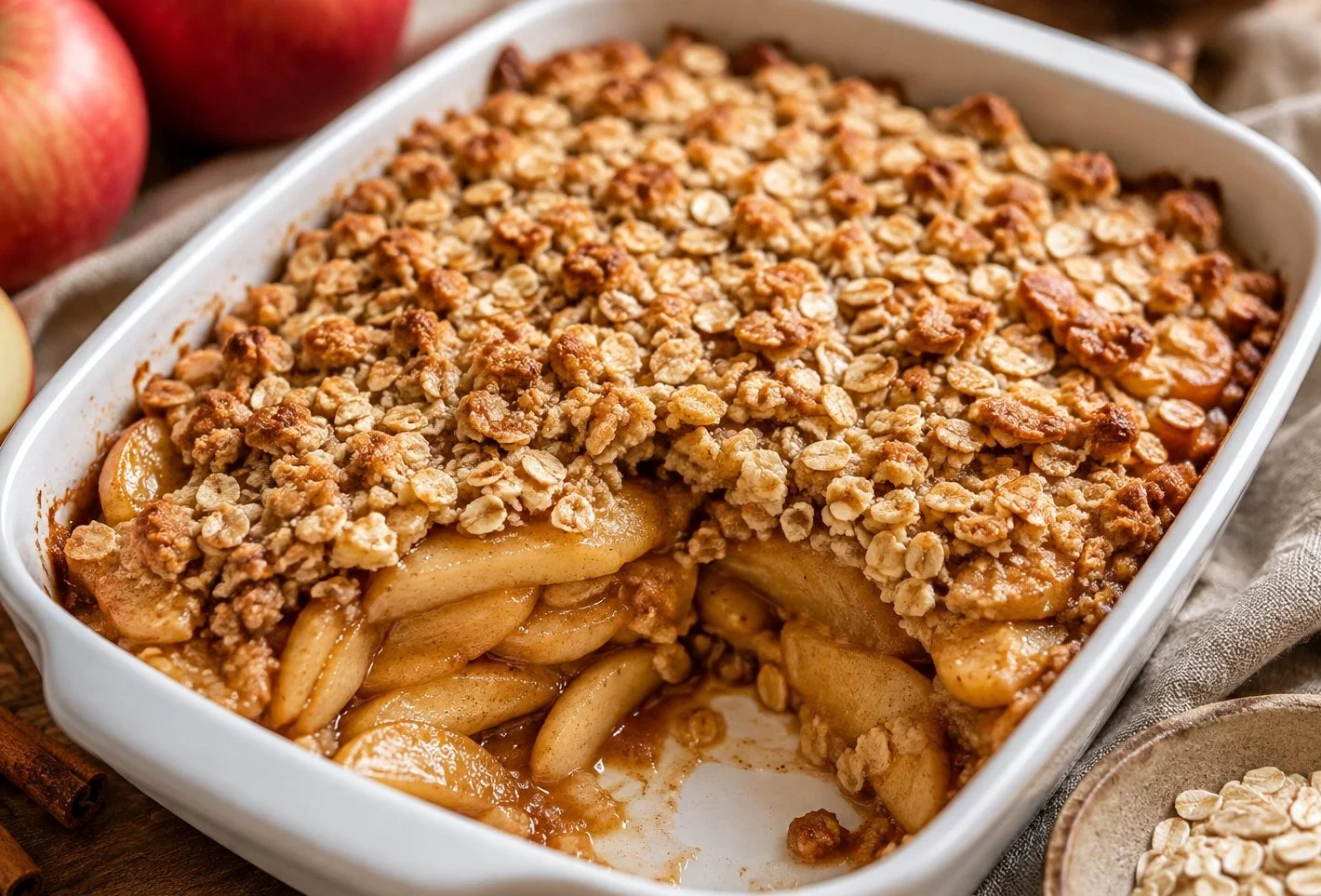 Delicious low-calorie apple dessert served in a bowl with fresh apples
