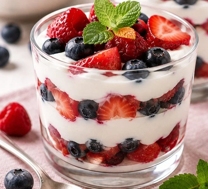 A vibrant selection of low calorie berry desserts showcasing fresh berries and healthy ingredients.