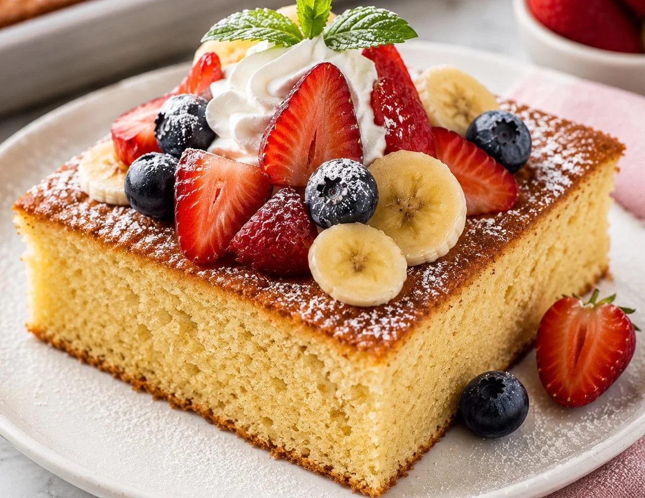 Low calorie cake mix dessert showcasing a slice of moist cake with fresh berries