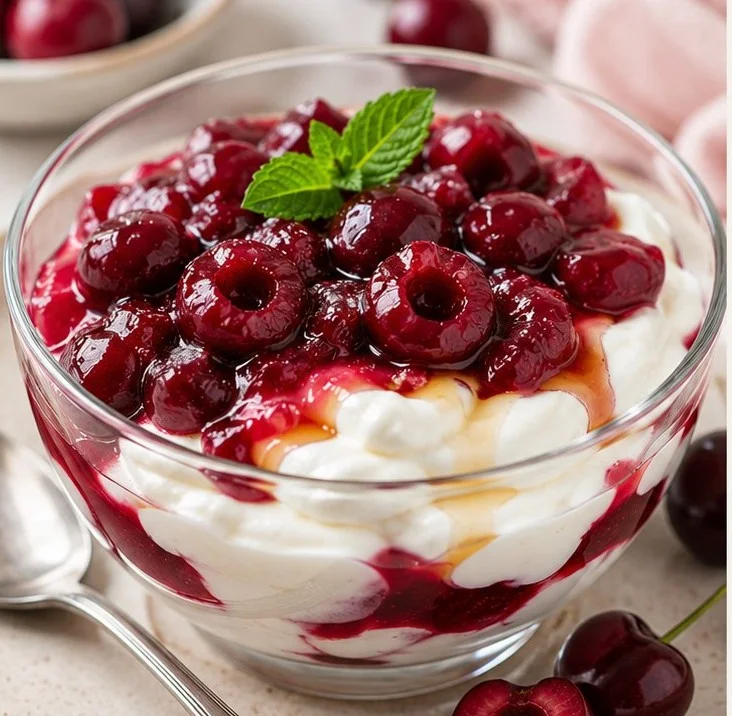 Delicious low calorie cherry desserts on a plate