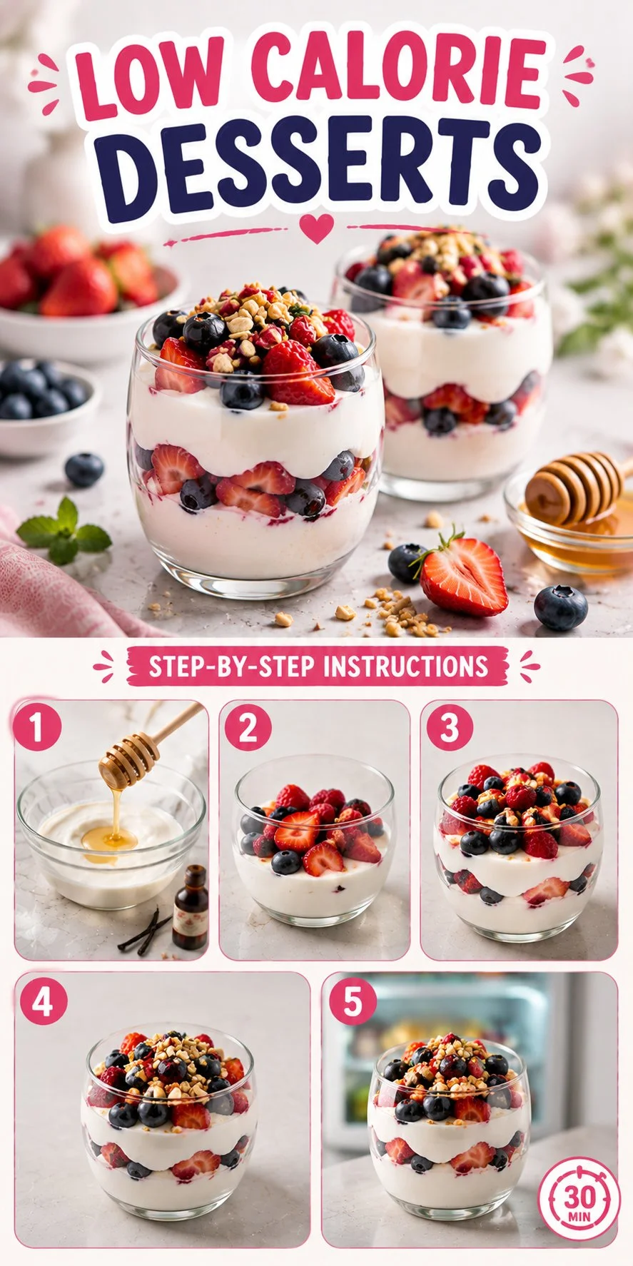 A selection of mouthwatering low calorie desserts on a plate.