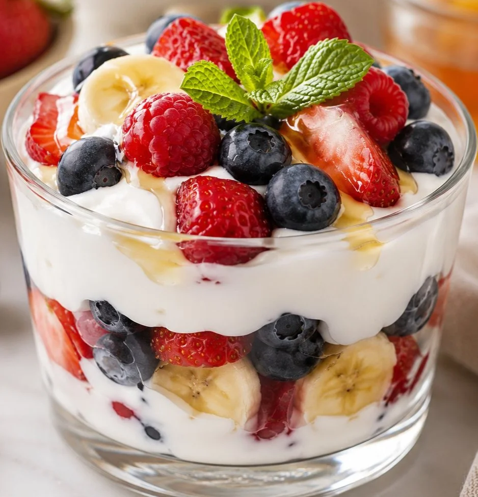 Low calorie fruit desserts with fresh fruits and light toppings