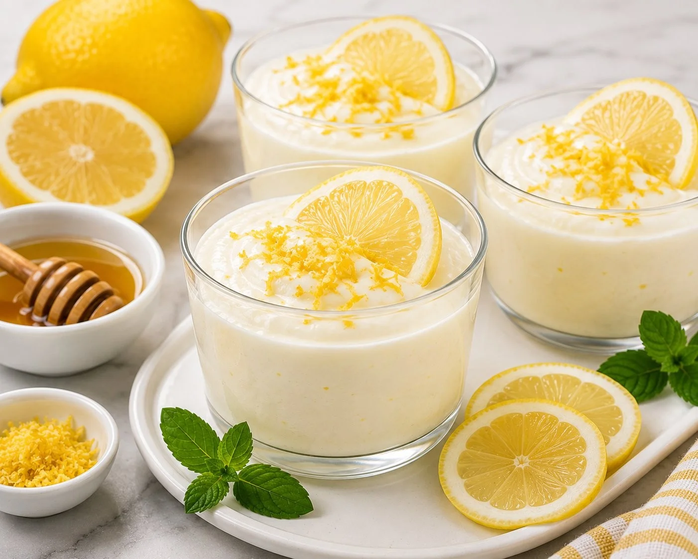Delicious low-calorie lemon desserts served in a bowl