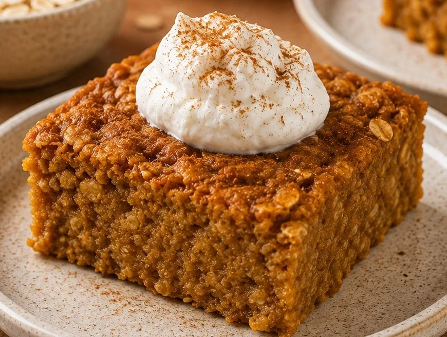 Low calorie pumpkin dessert on a plate with a sprinkle of cinnamon