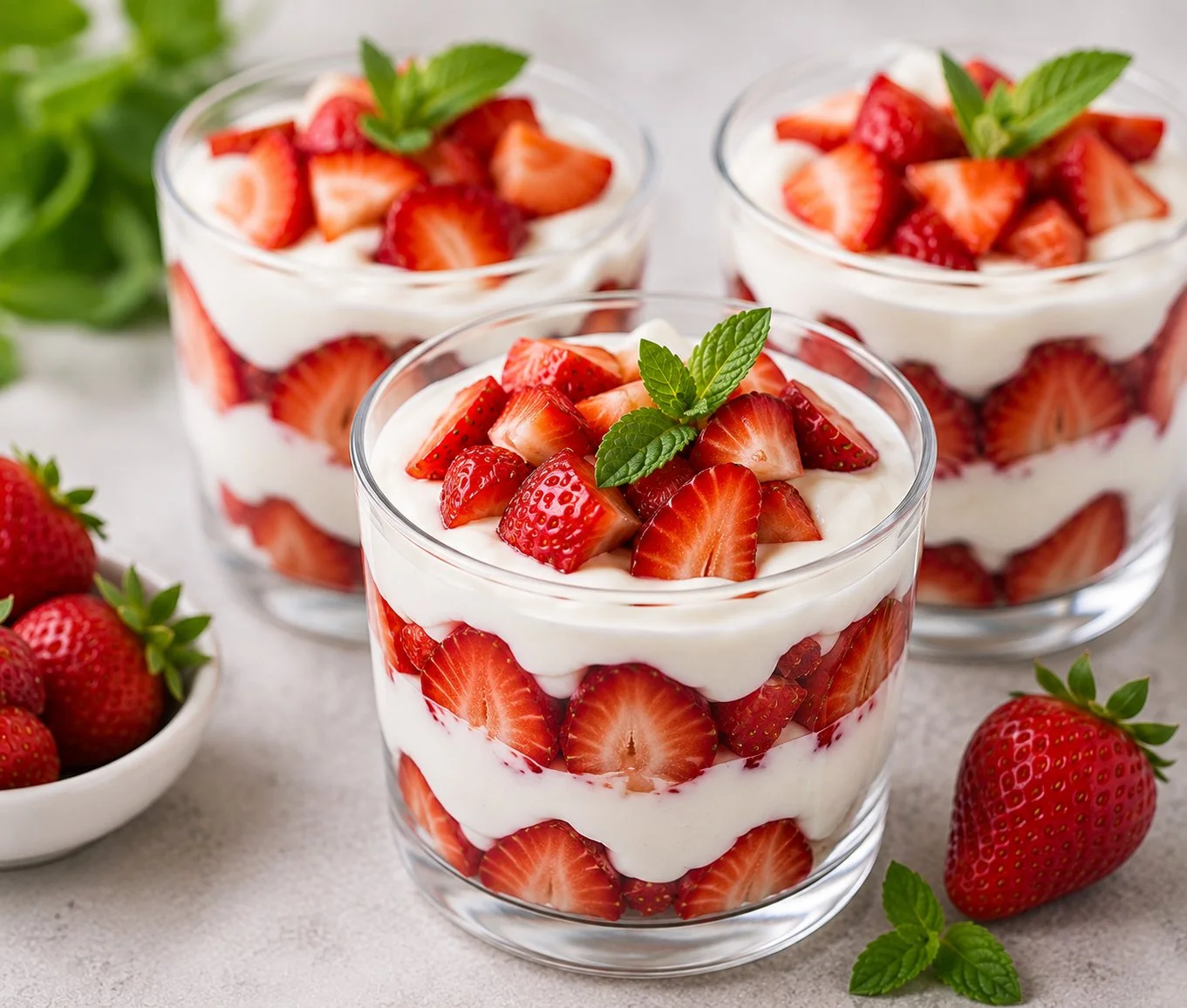 Low calorie strawberry desserts with fresh strawberries and whipped cream
