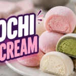 Delicious mochi ice cream with colorful flavors and chewy rice cake exterior