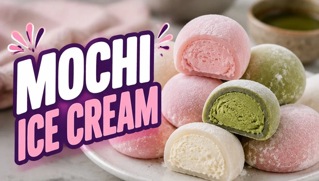 Delicious mochi ice cream with colorful flavors and chewy rice cake exterior