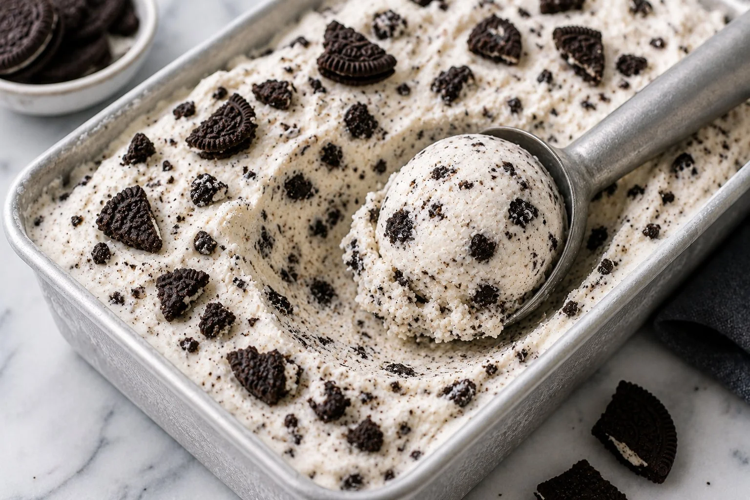 Creamy Oreo Ice Cream with crushed Oreo cookies on top