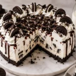 Delicious Oreo Ice Cream Cake with layers of cream and crushed Oreos