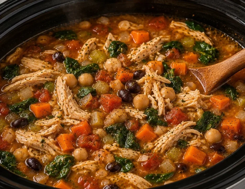 High protein crockpot soup filled with nutritious ingredients and flavors