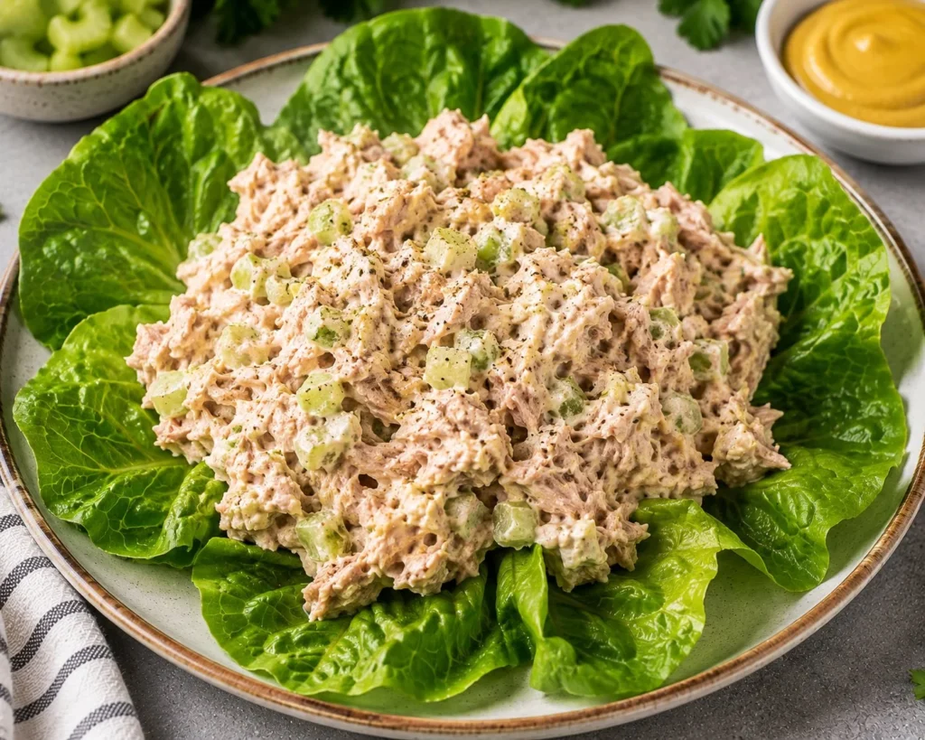 High protein low carb tuna salad recipe with fresh ingredients in a bowl