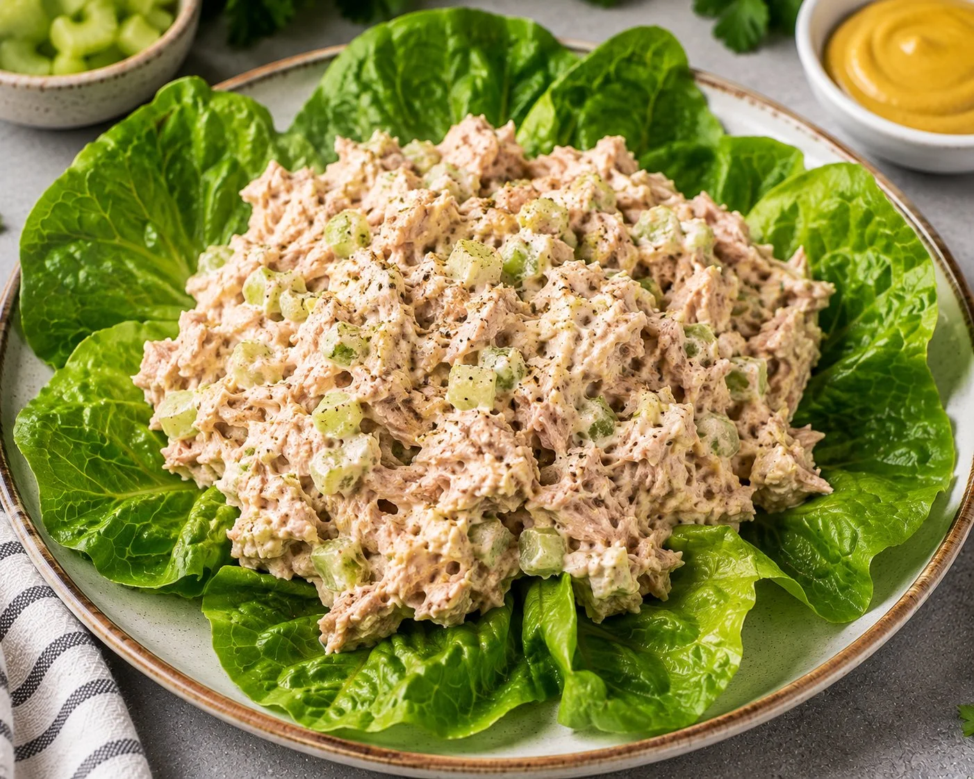 Delicious high protein low carb tuna salad on a plate
